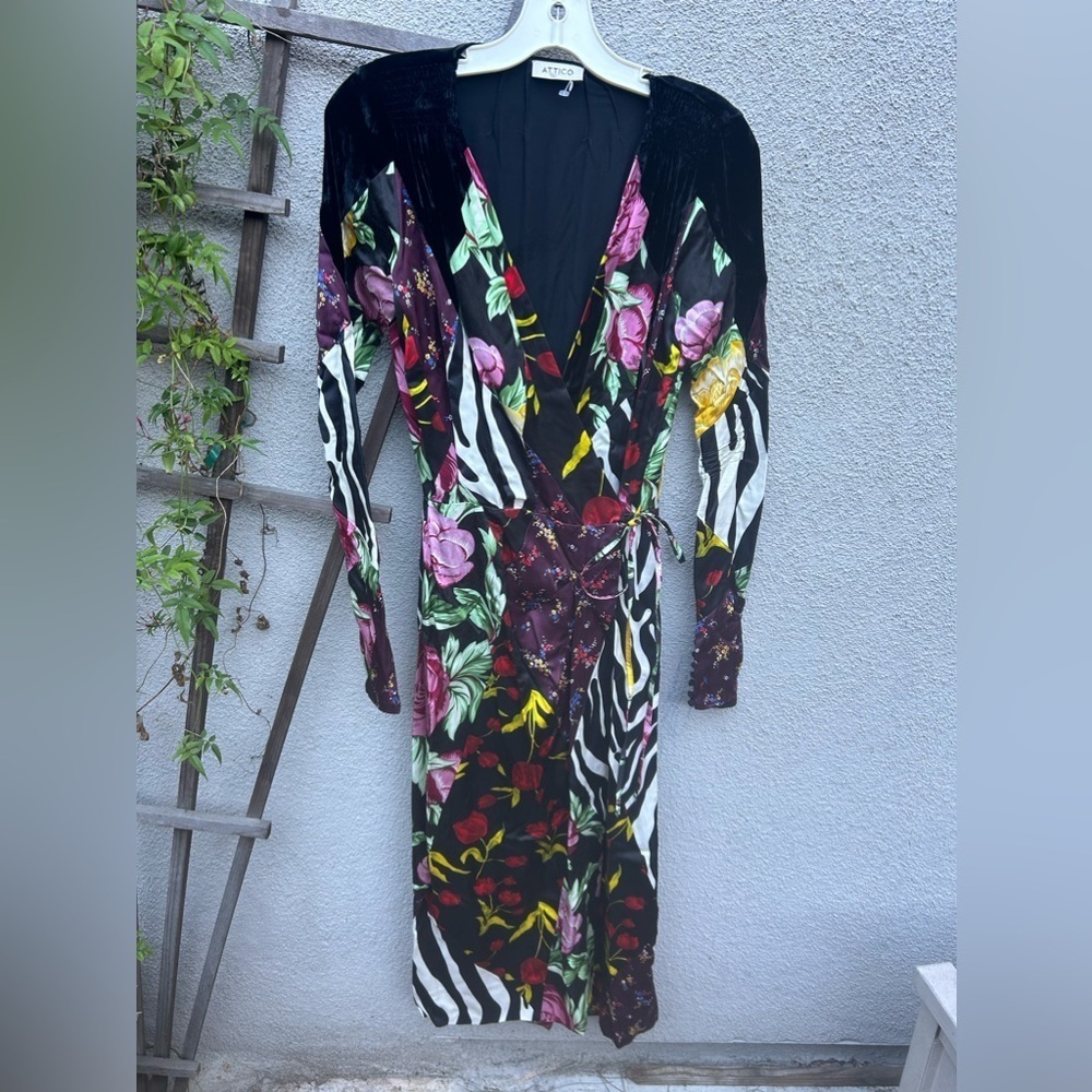 ATTICO VICTORIA floral SATIN AND VELVET DRESS - Picture 7 of 16